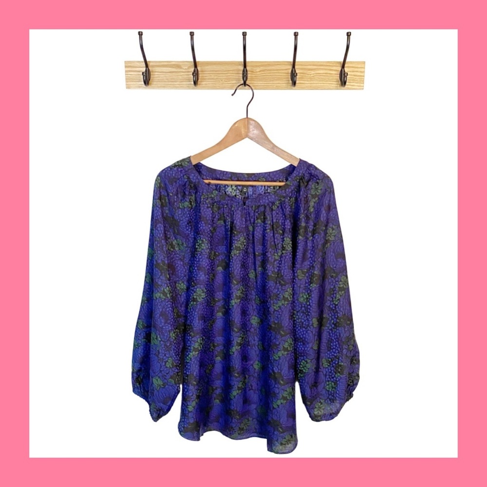 ANN TAYLOR Blue Green Floral Blouse XXL NWT